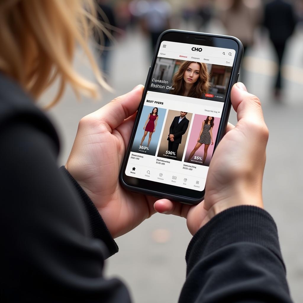 Person using a mobile app to find cho fashion discounts