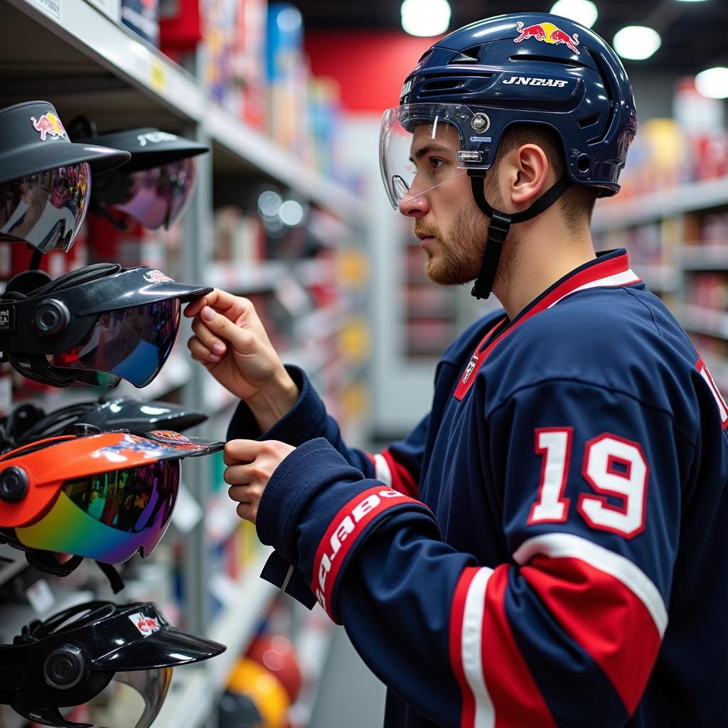 Hockey Player Choosing the Right Mirrored Visor