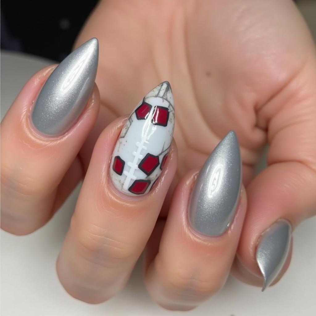 Chrome Effect Nails with Football Design for Yamal Fans