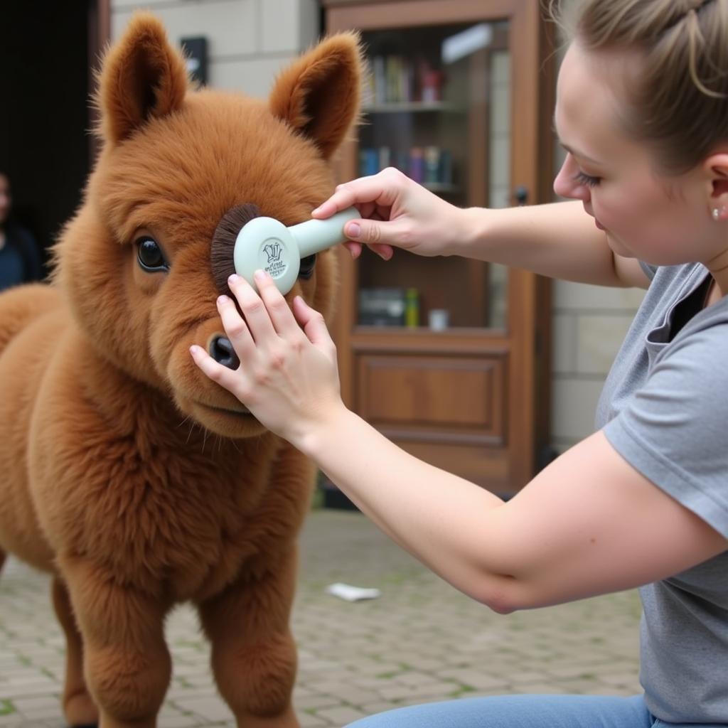 Gently cleaning a horse tea pet