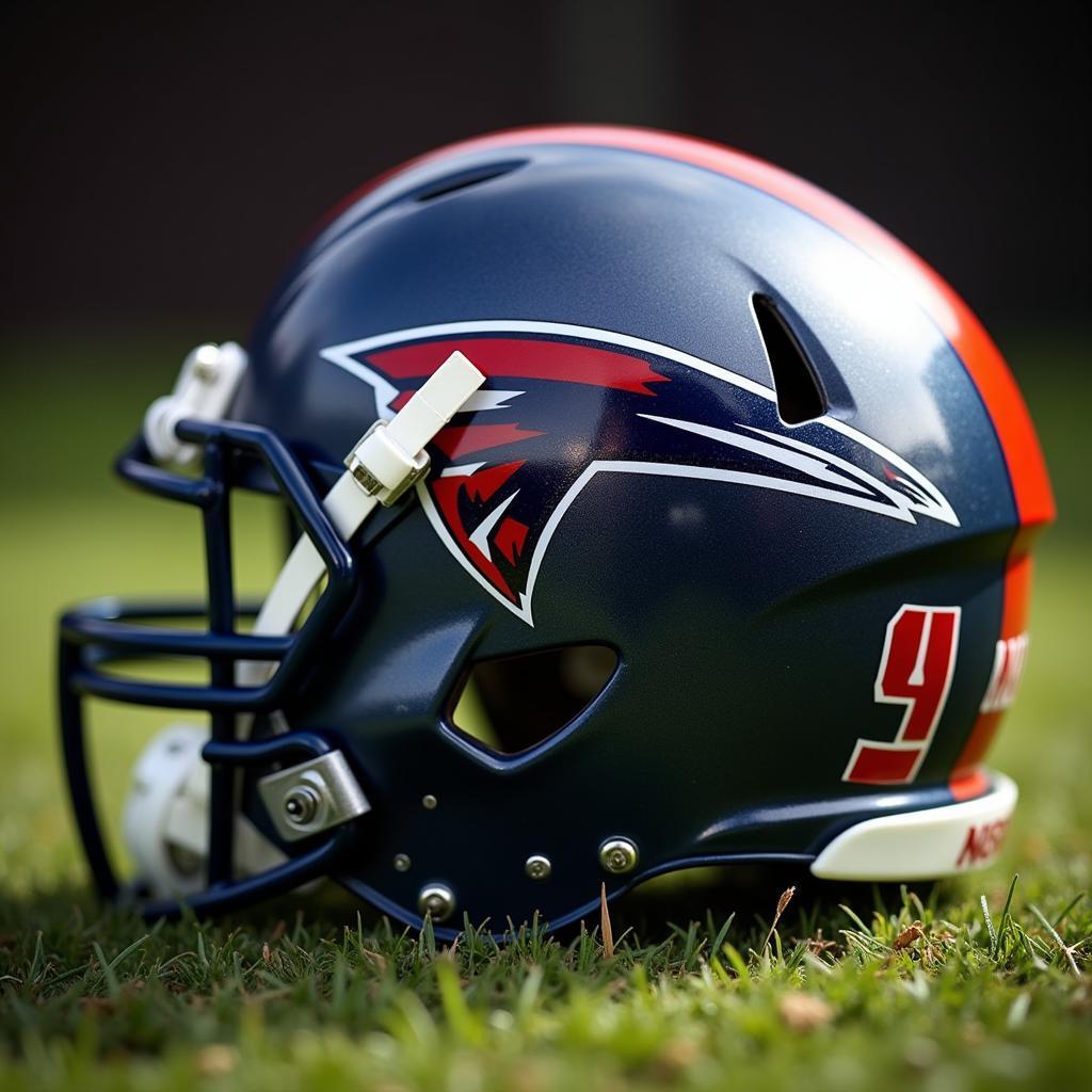 Close up image of a mini NFL helmet highlighting its details