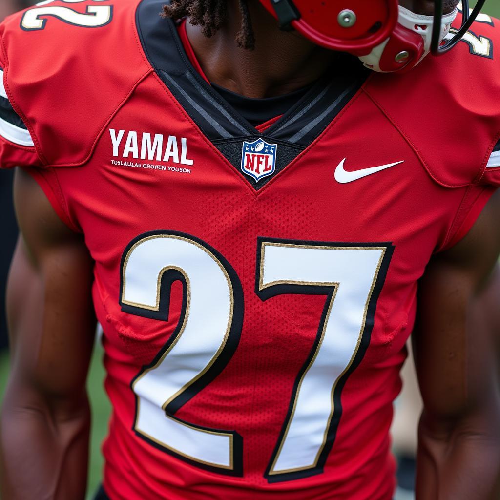 Close-up of Custom UGA Football Jersey with Yamal Name and Number