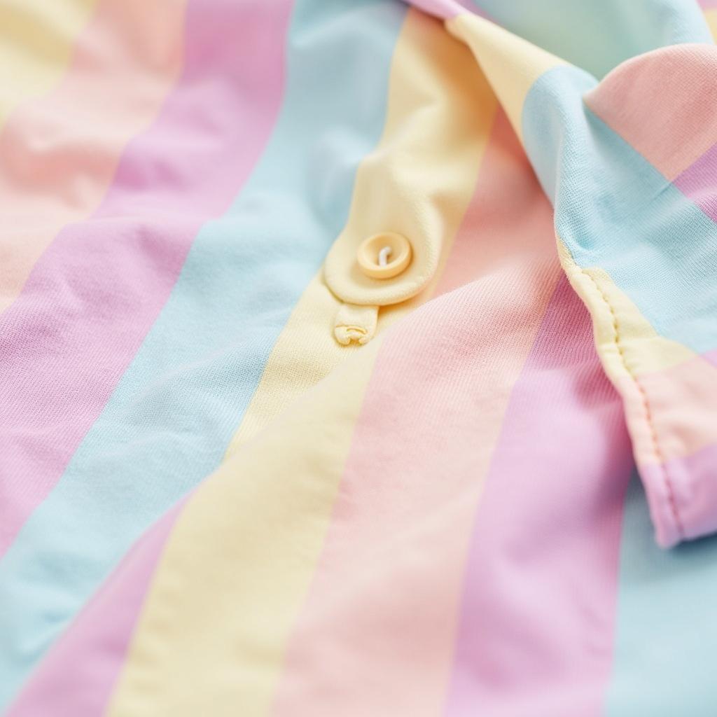 Detailed view of the intricate design elements on a pastel rainbow shirt