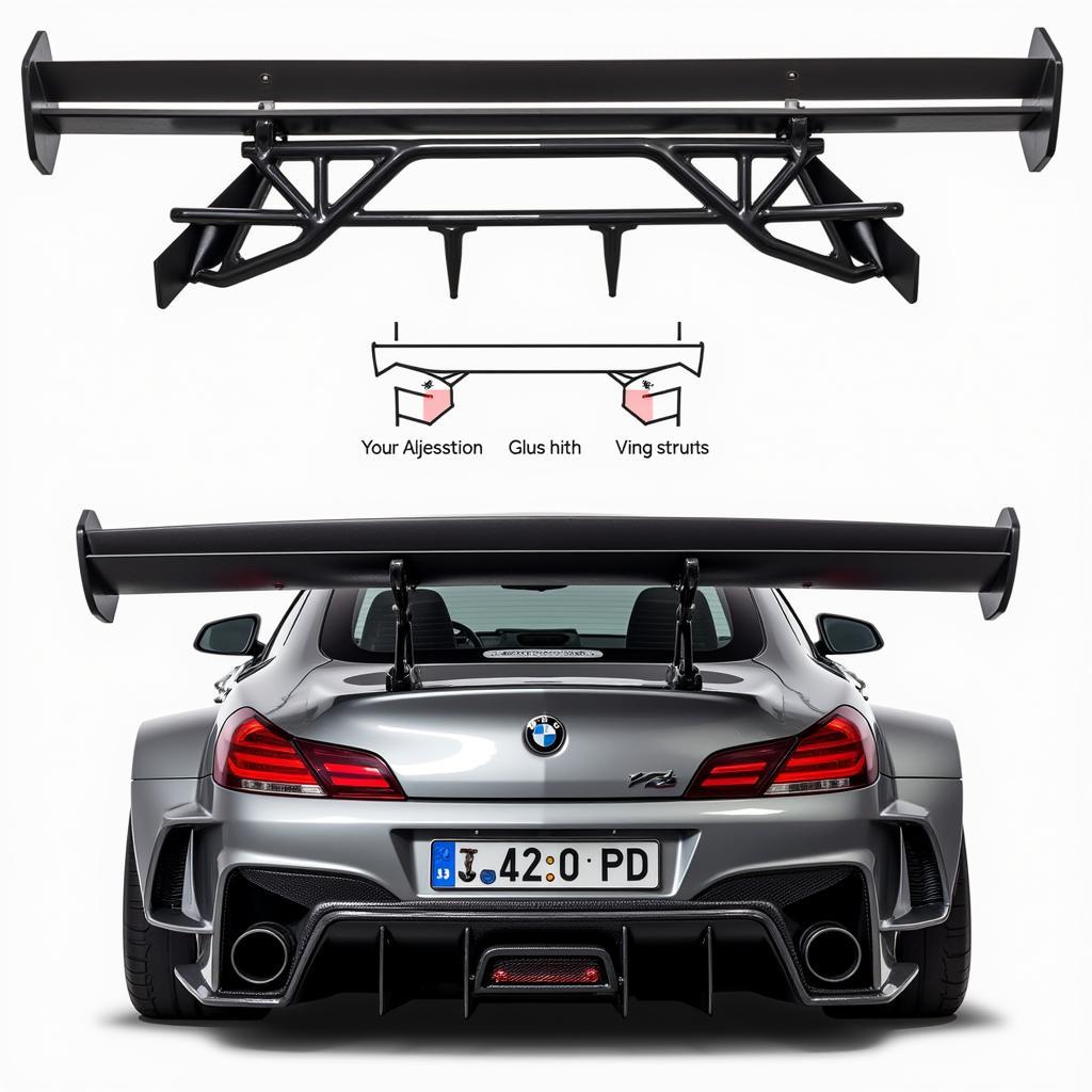 Close-up of the adjustable rear wing on a Rocket Bunny V3 kit