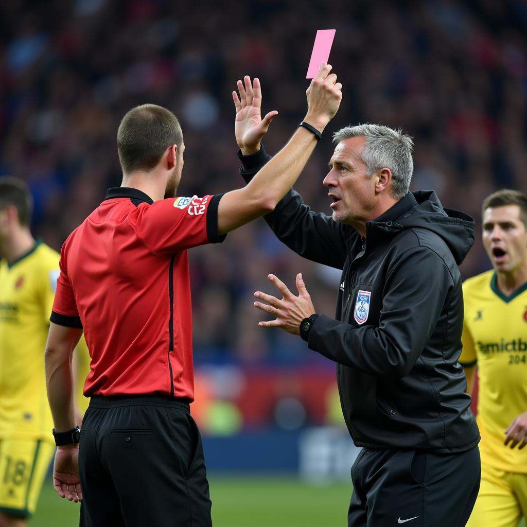 Coach Arguing with Referee Leading to a Red Card