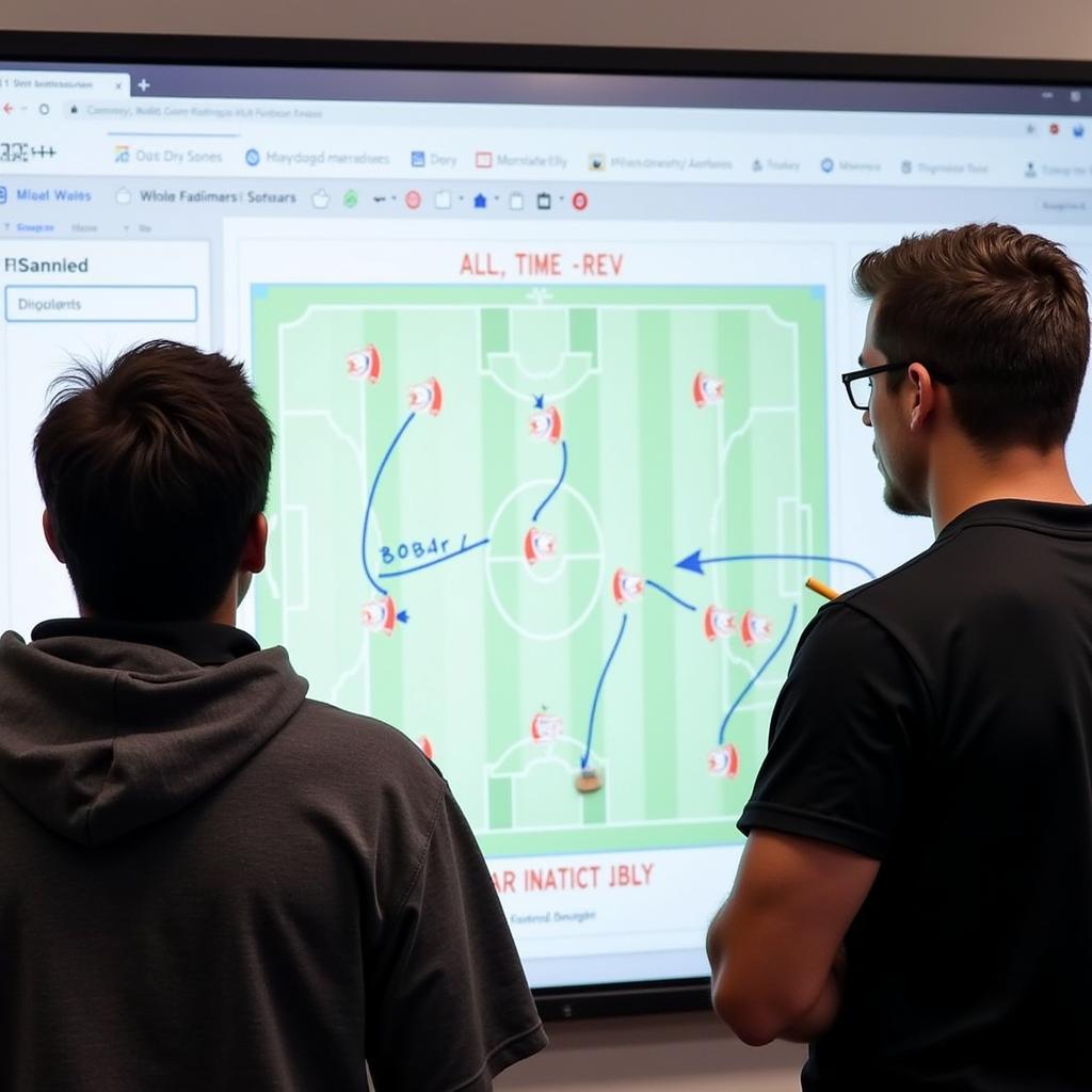 A football coach explains a play during a scrimmage simulation