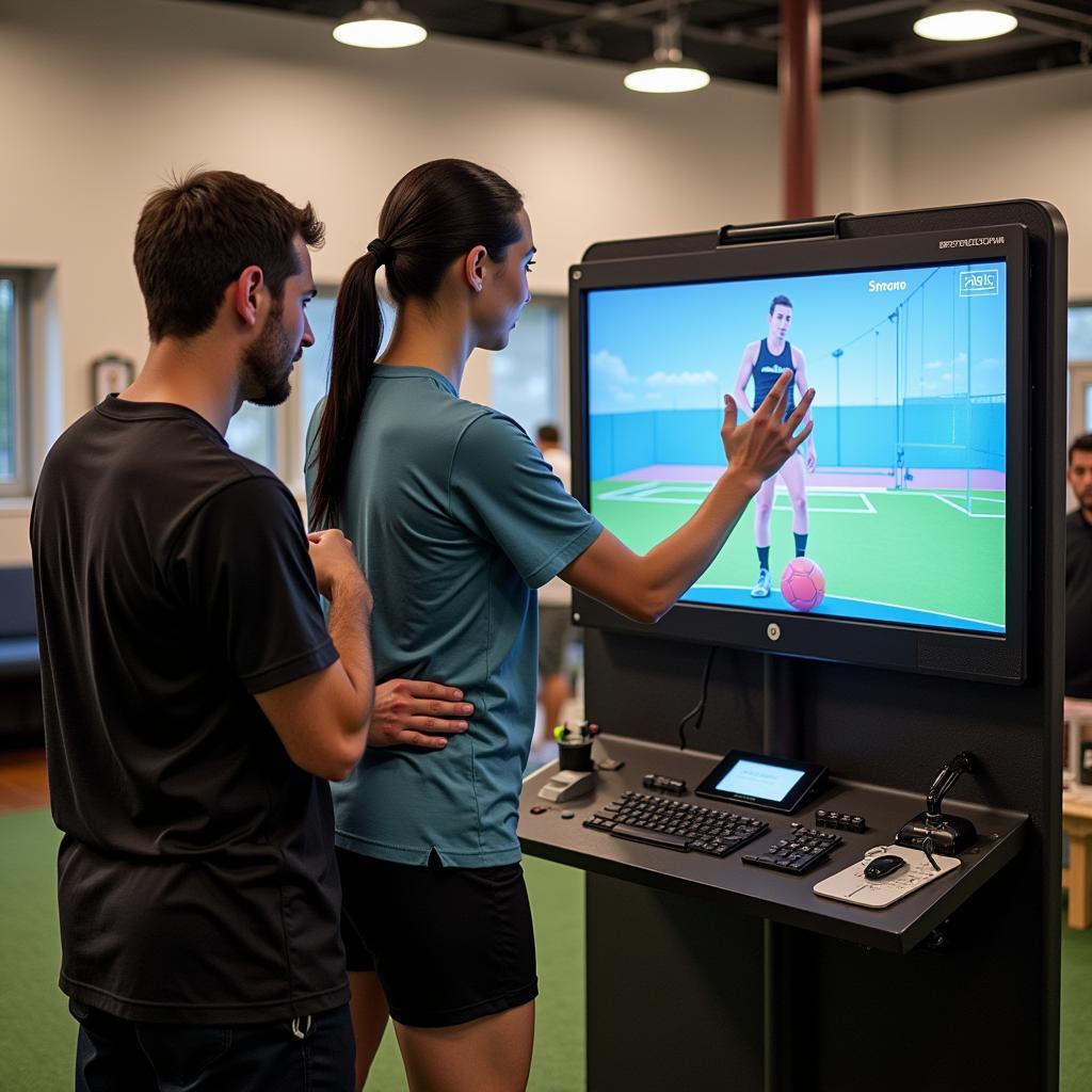 Coach Guiding Player on Slip Simulator 