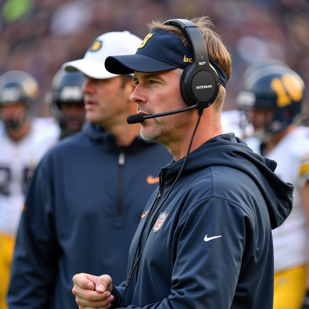 Coach Using Headset - Sideline View During Football Game