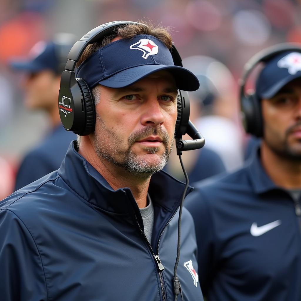 Coaches using headsets during a football game