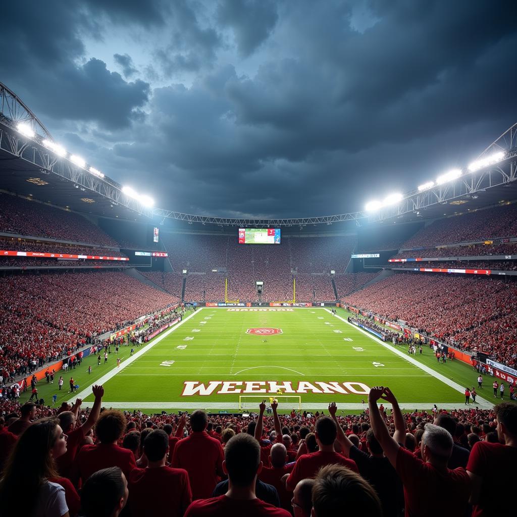 Packed stadium during a college football game