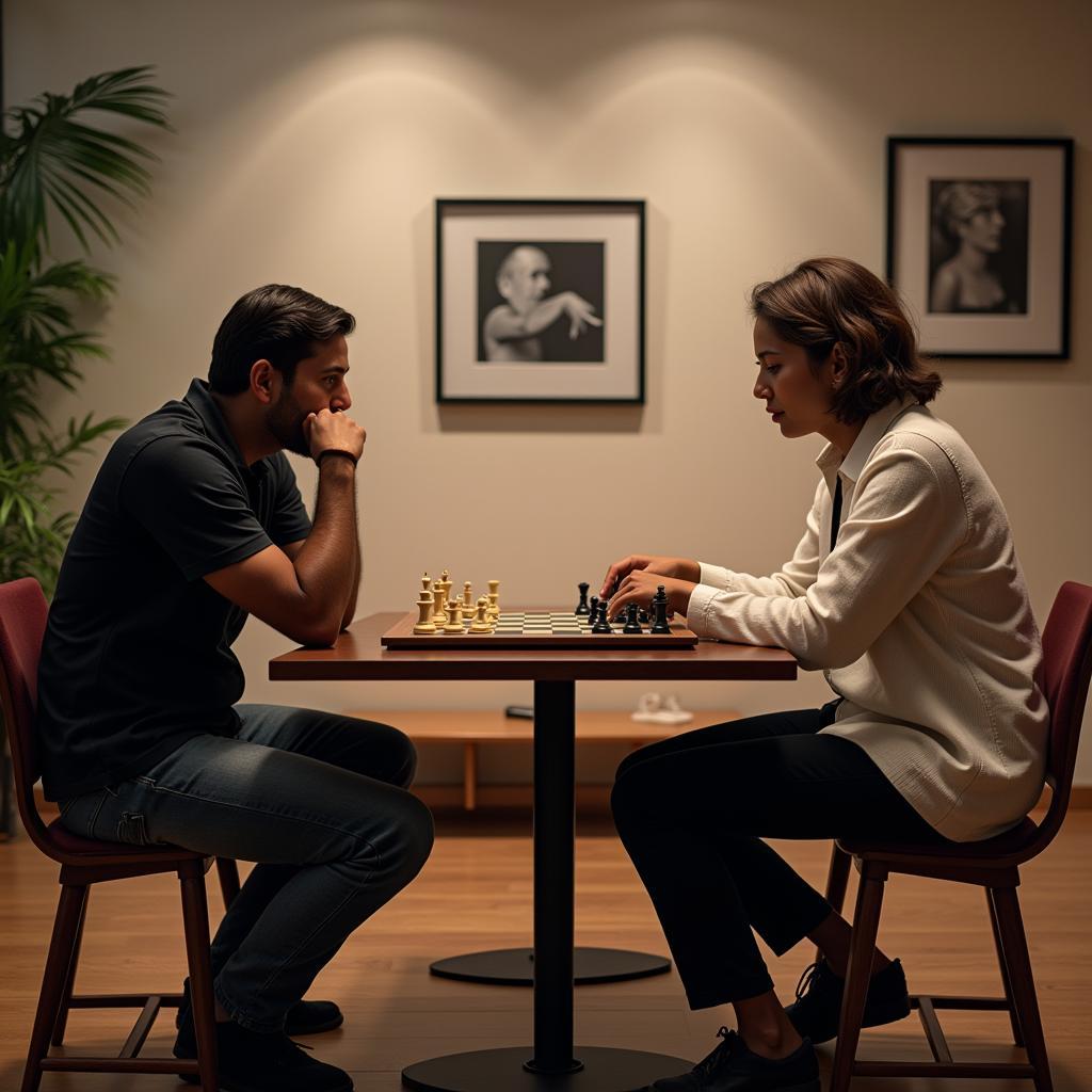 Comfortable chess table with stools for focused playing