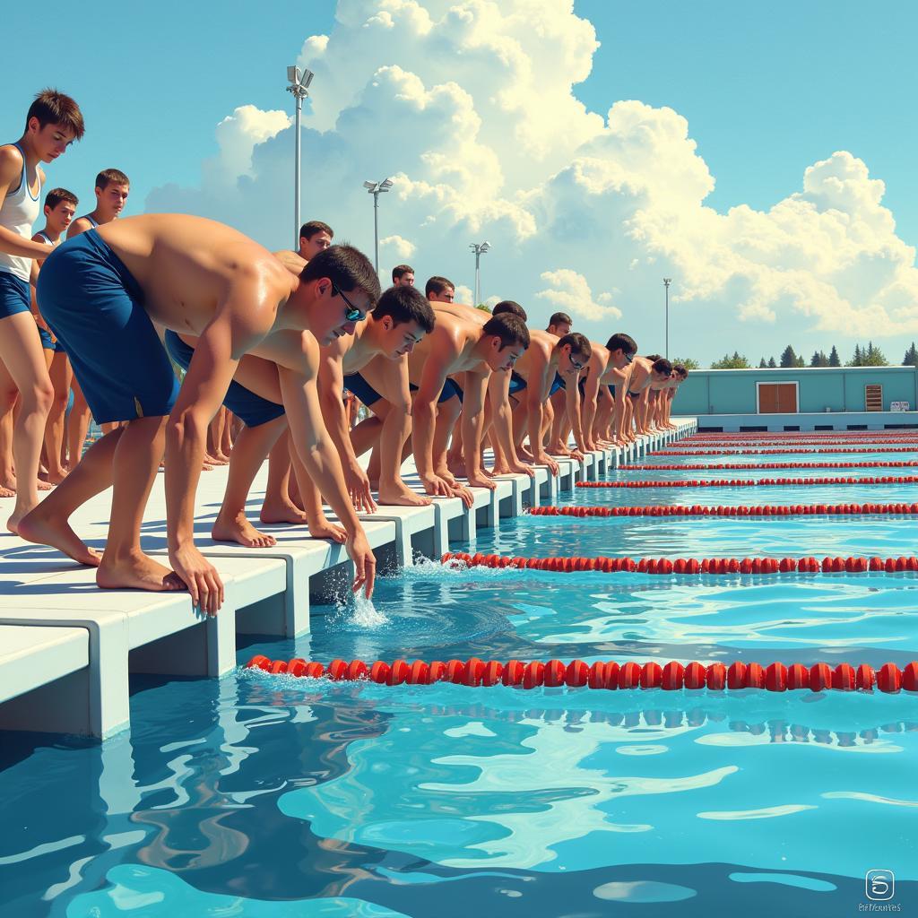 Swimmers at a Starting Block