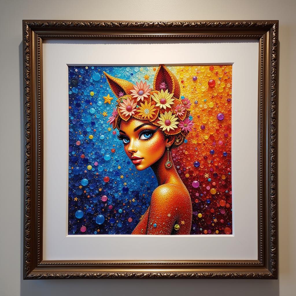 A beautifully framed finished square diamond art piece