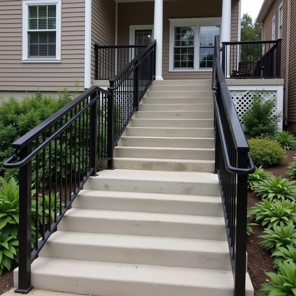 Concrete Apartment Stairs with Safety Railings and Lighting