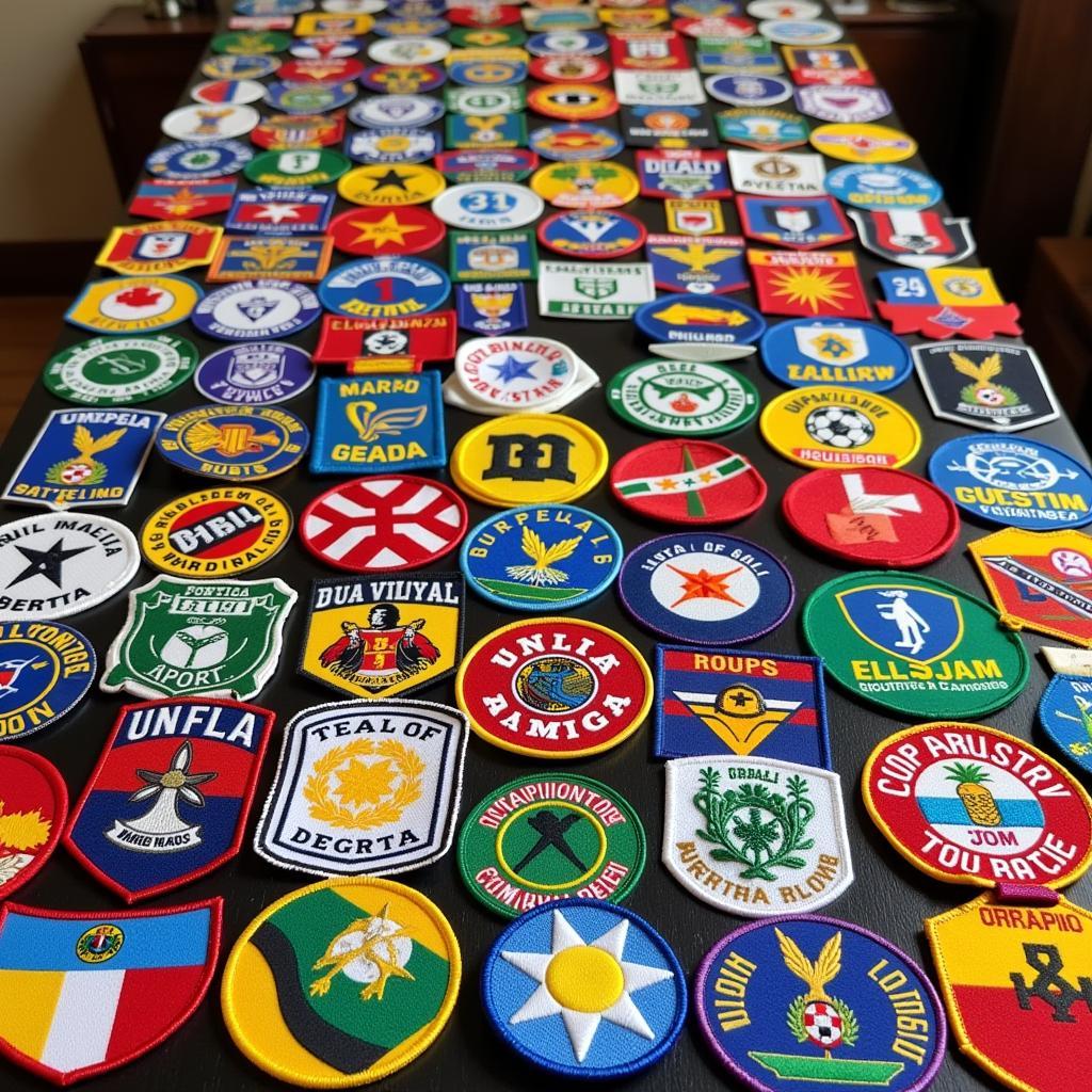 A vibrant collection of Copa America patches from past tournaments.