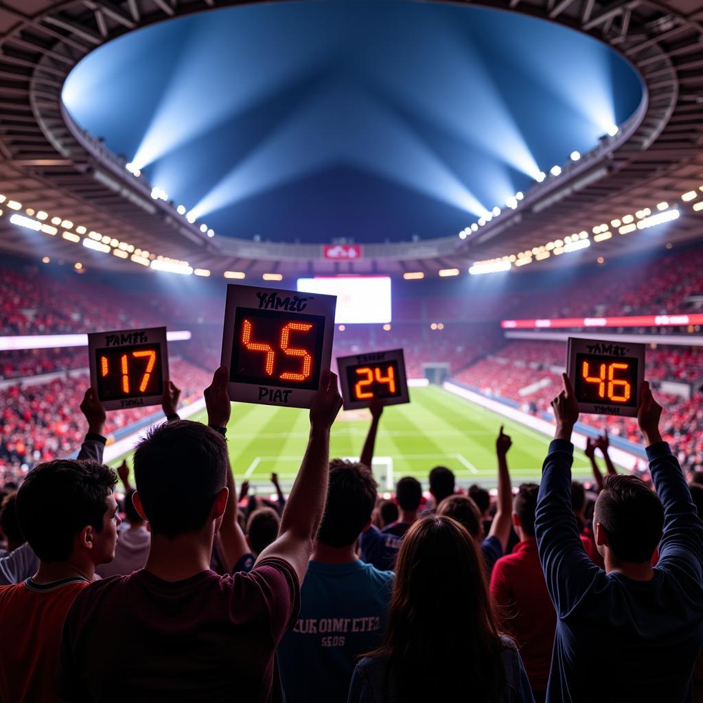 Fans Holding Countdown Signs in Stadium