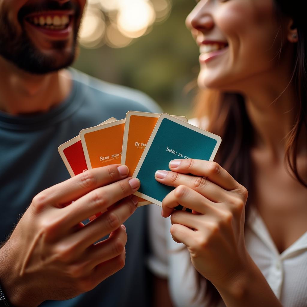 Couple connecting through conversation cards