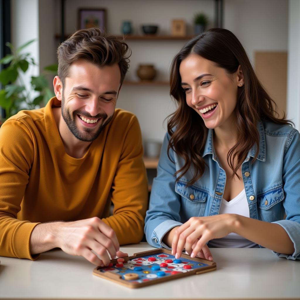 Couple enjoying a board game