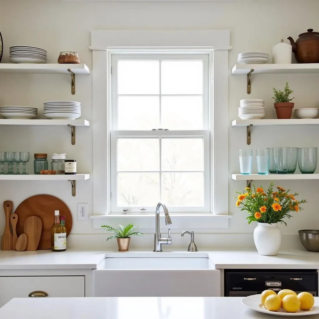 Cozy Swedish kitchen with open shelving