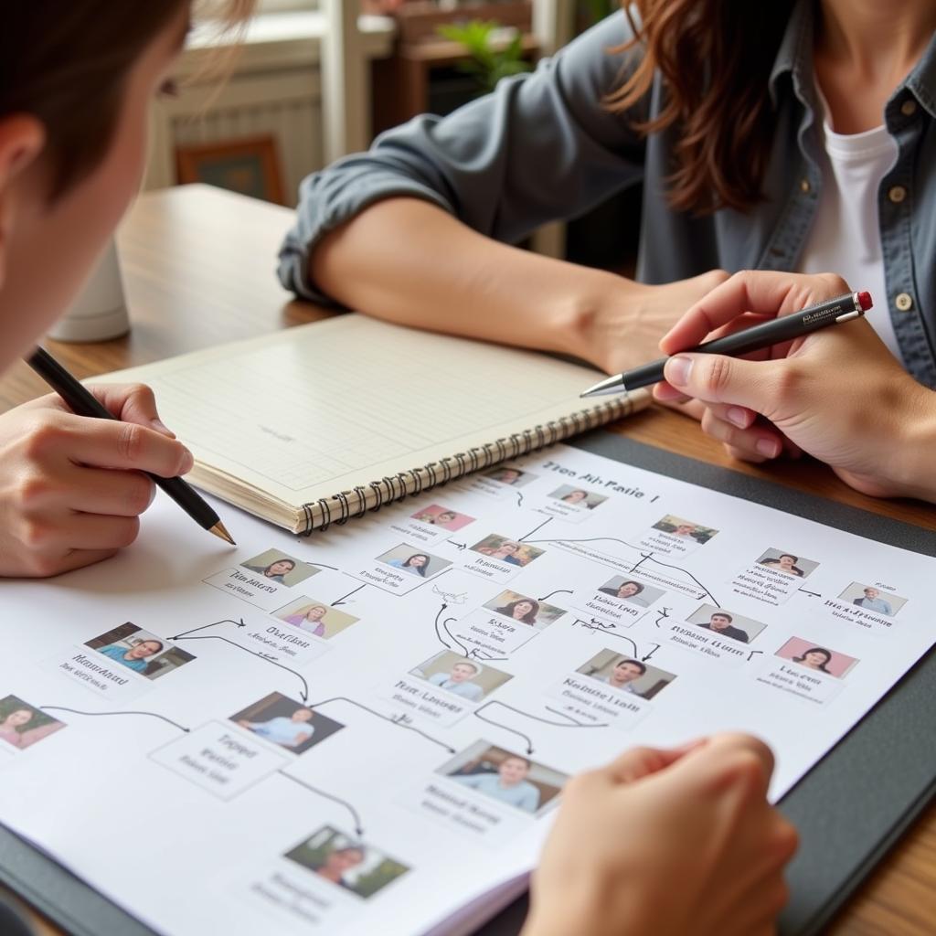 Person drawing a family tree diagram