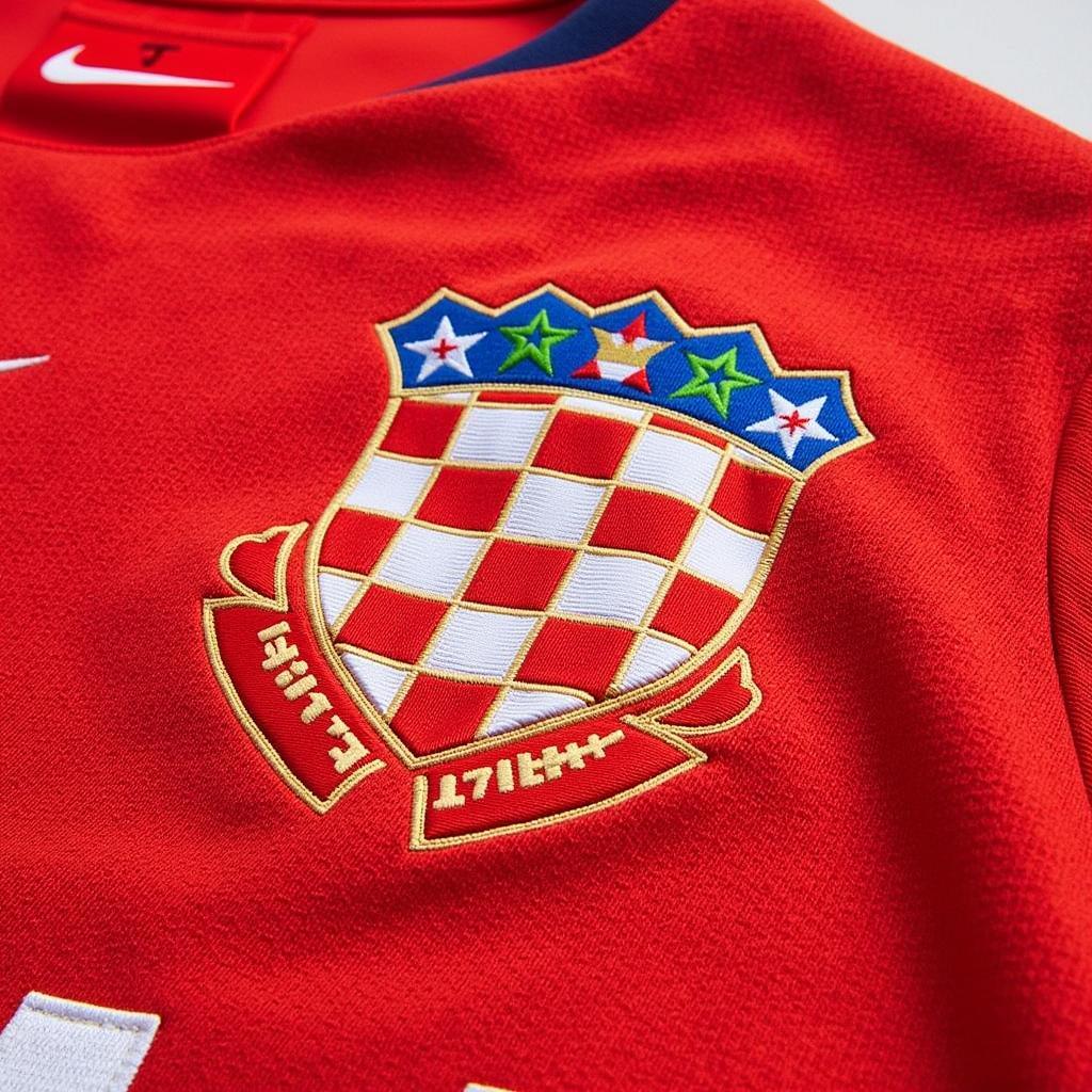 Close-up details of the Croatia 2014 jersey, showcasing the embroidered crest and Nike logo