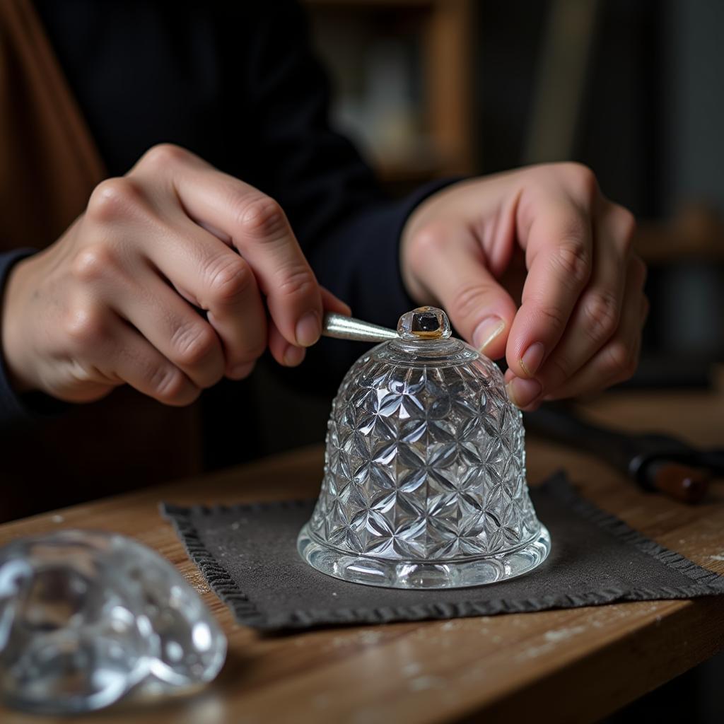 Skilled artisan crafting a crystal bell