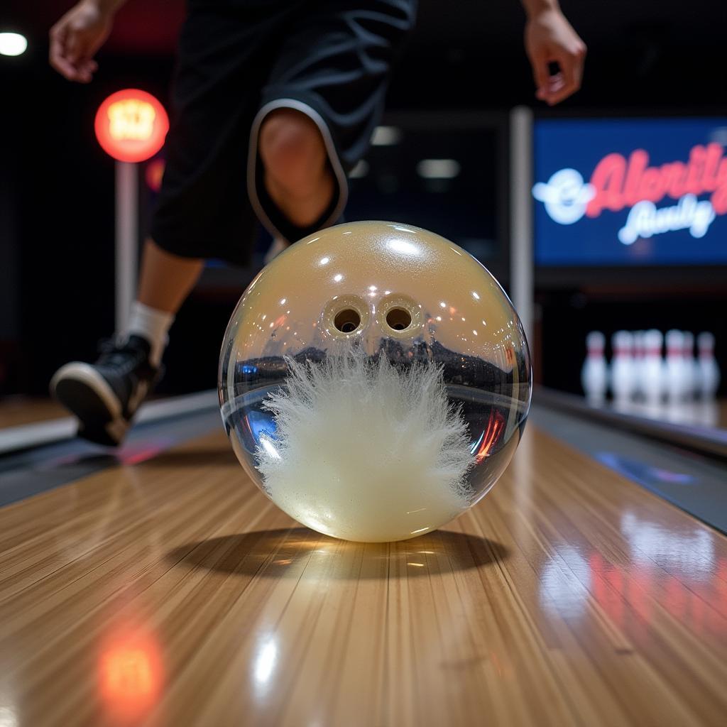 A bowler releasing a crystal bowling ball