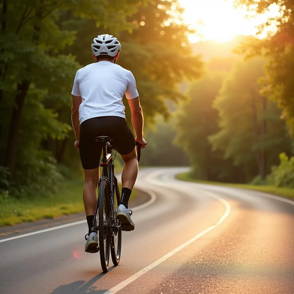 Cyclist with White Helmet in Sunlight