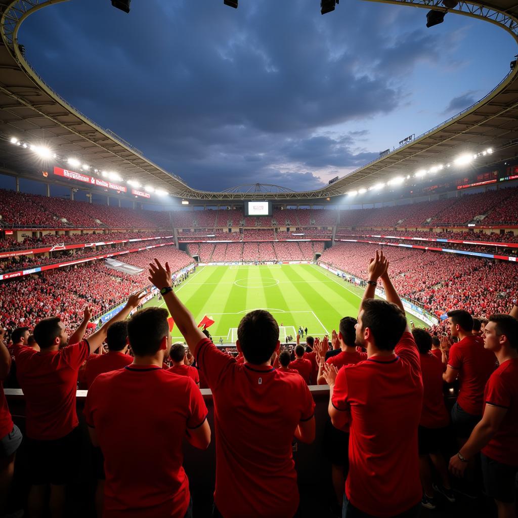 Czech Republic fans wearing soccer shirts in a stadium