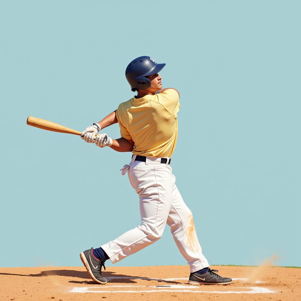 A baseball player executing a powerful swing, aiming for a deep drive.