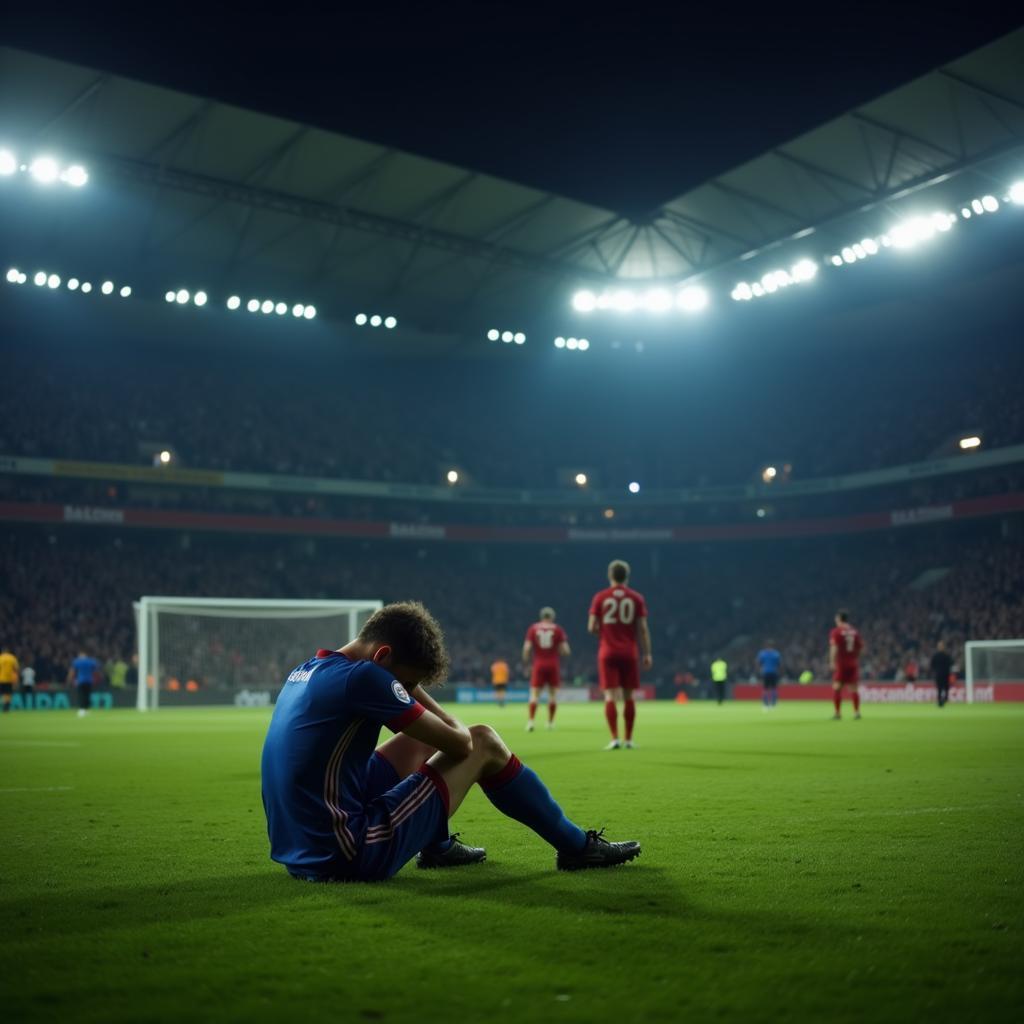 Dejected soccer player sitting on the field