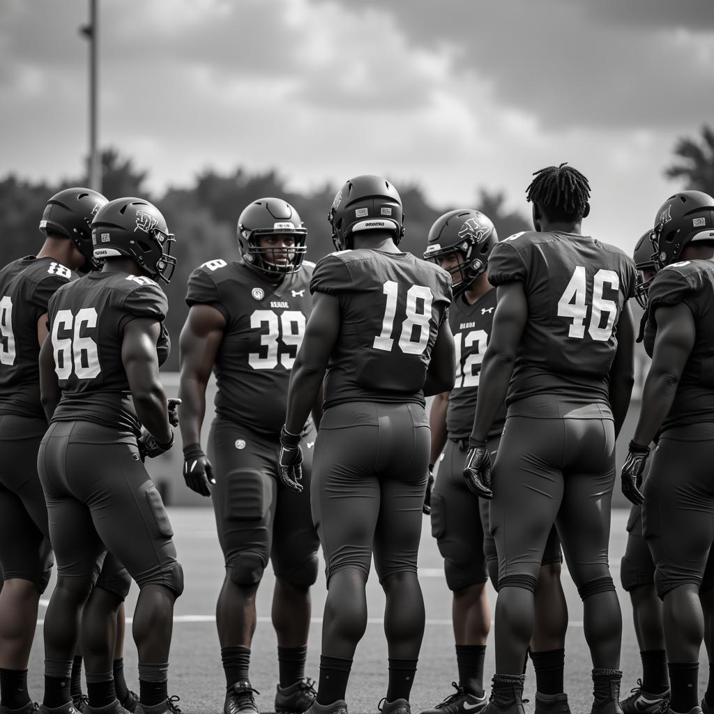 Defensive huddle during a game