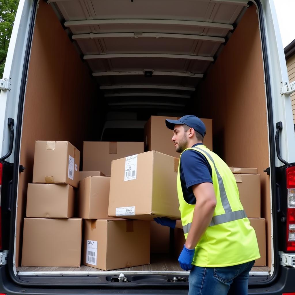 Loading packages into a delivery truck