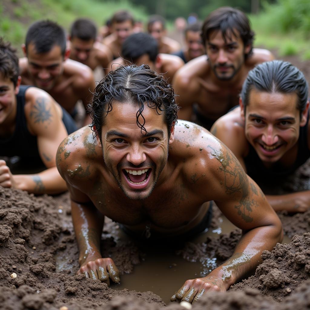 Participants Crawling Through Mud at the Devils Run