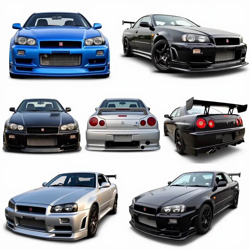 Various styles of R34 GTR body kits