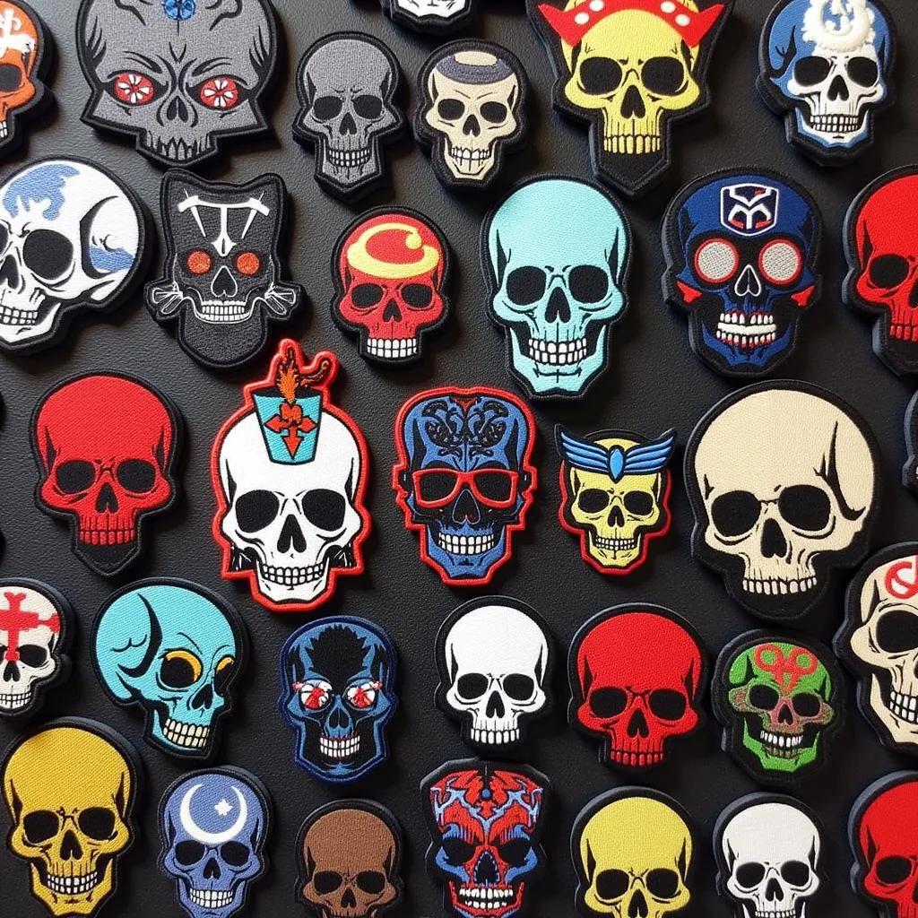 A collection of diverse skull patch designs