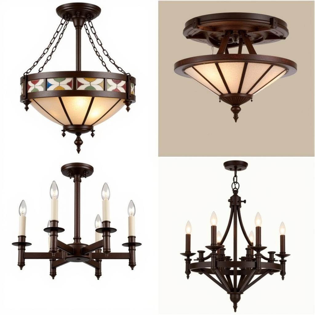 Various styles of mission style ceiling lights on display