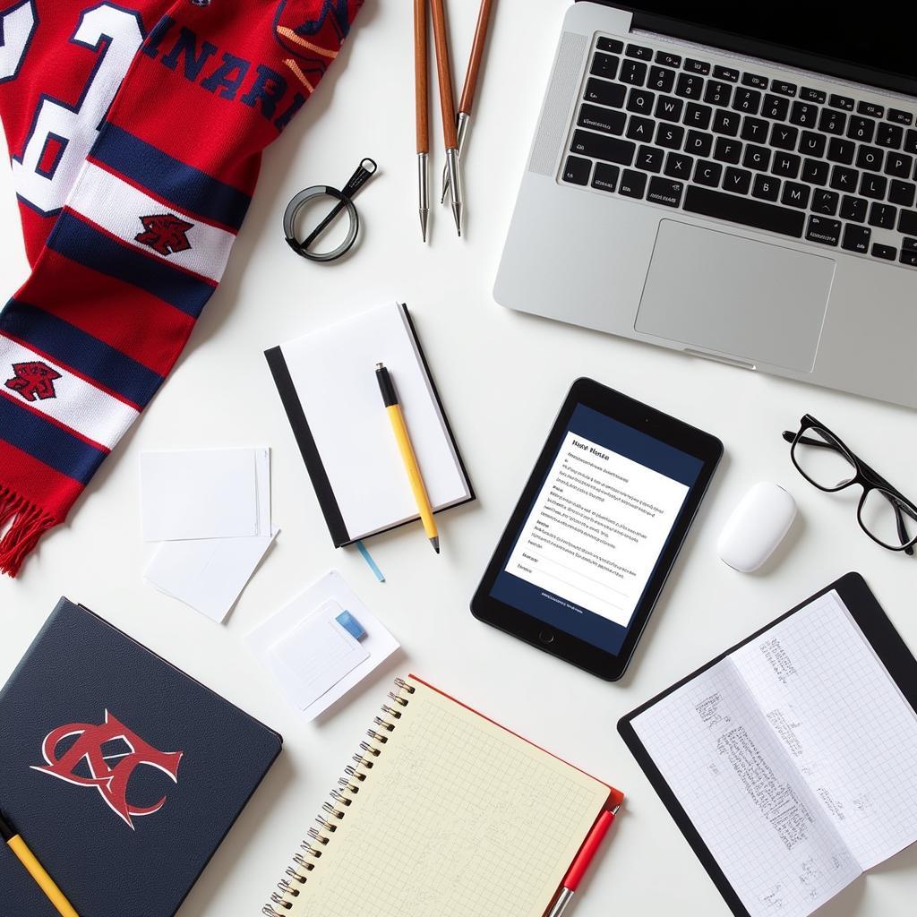 Digital and physical note-taking tools arranged on a table