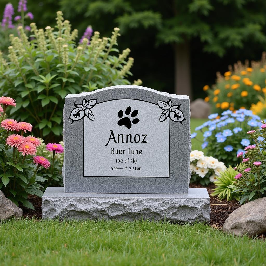 Peaceful Dog Headstone in Garden Setting