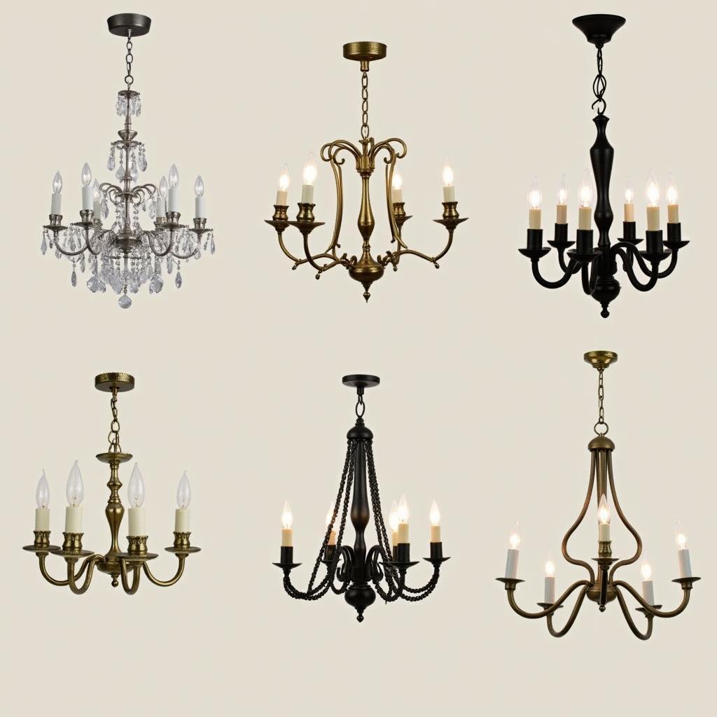 Different styles of dollhouse chandeliers