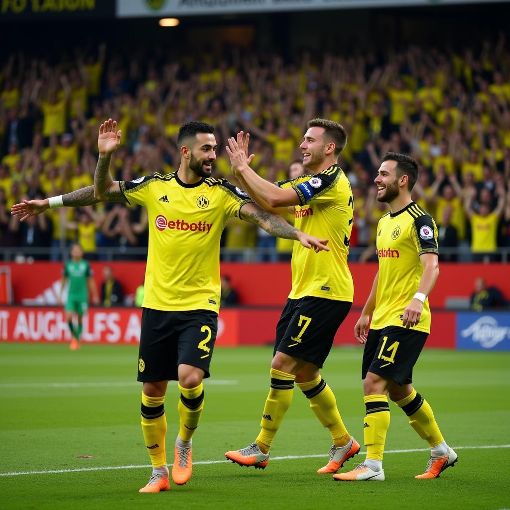 Dortmund's attacking trio celebrate a goal