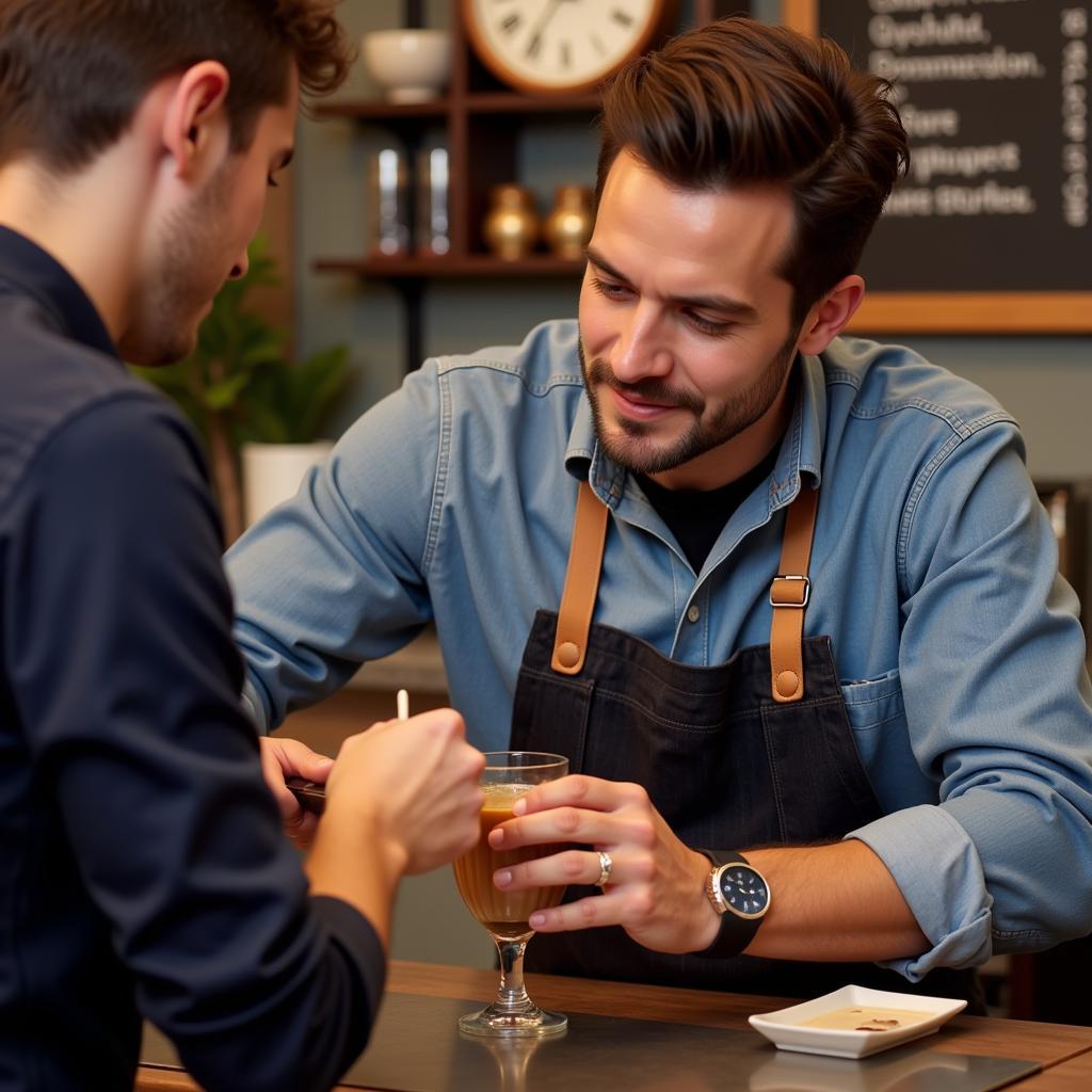 A skilled Dutch Bros barista crafting a customized coffee drink with precision and care.