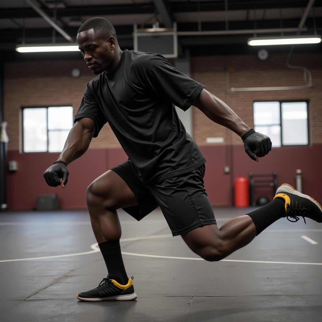 EA Montgomery intensely focused during a training session