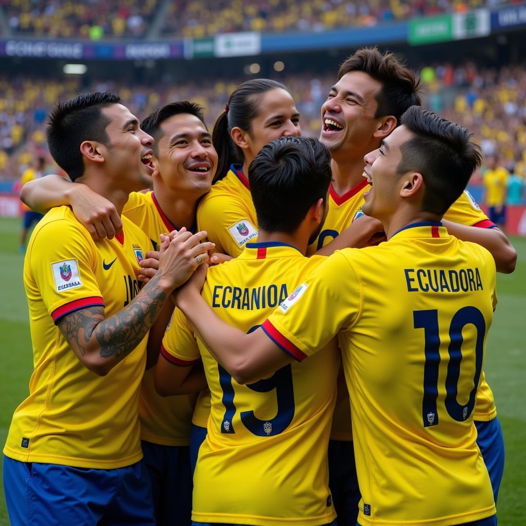 Ecuadorian Players Celebrating a Historic World Cup Victory