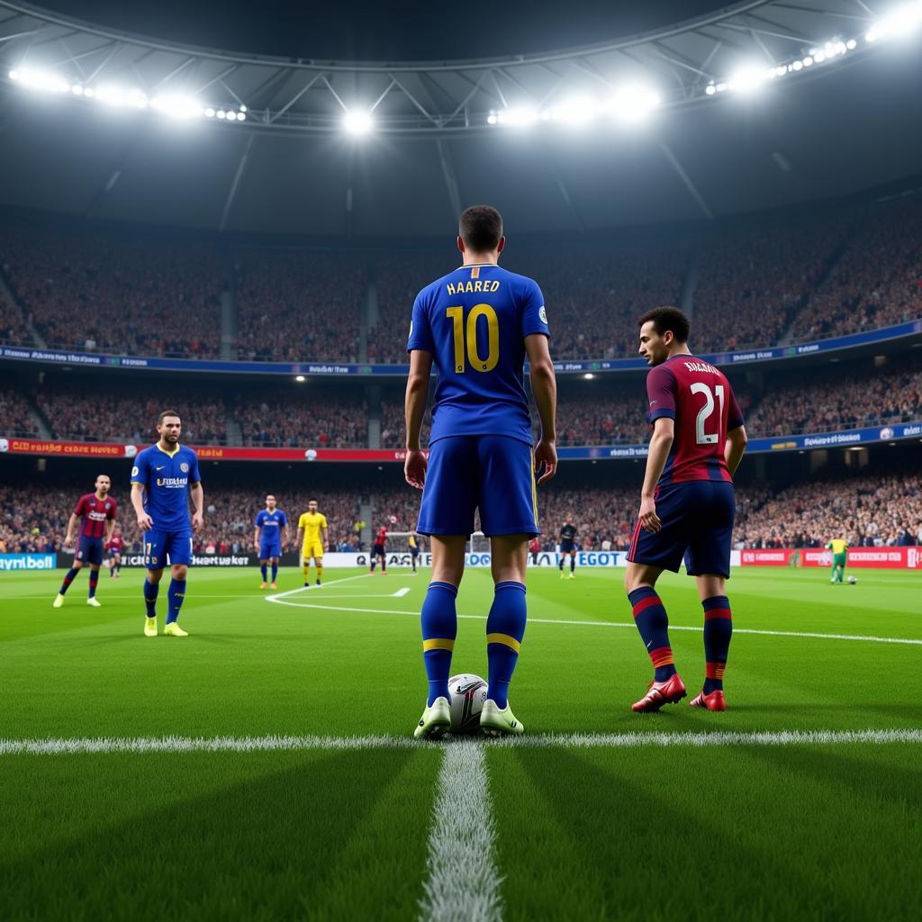 Eden Hazard lining up a free kick in FIFA 24. 