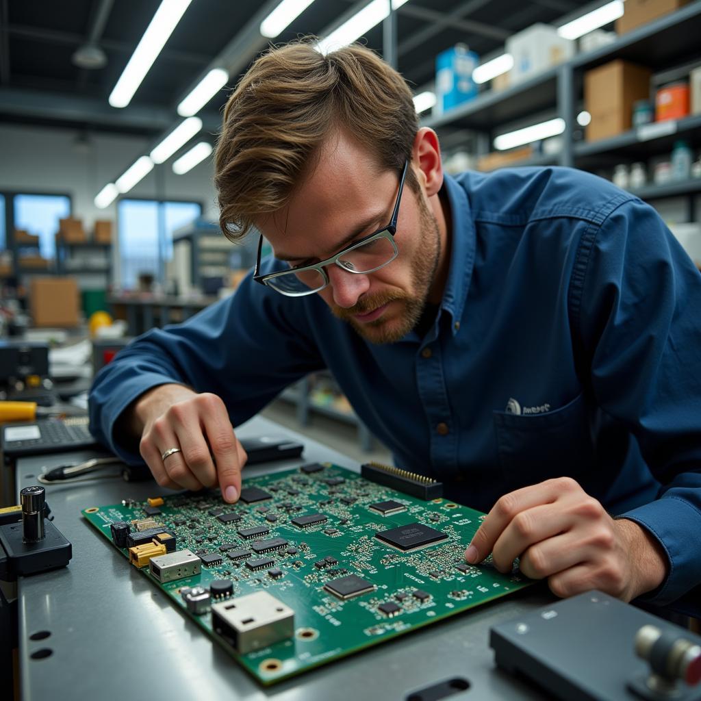 Electrical Engineer Analyzing a Circuit Board