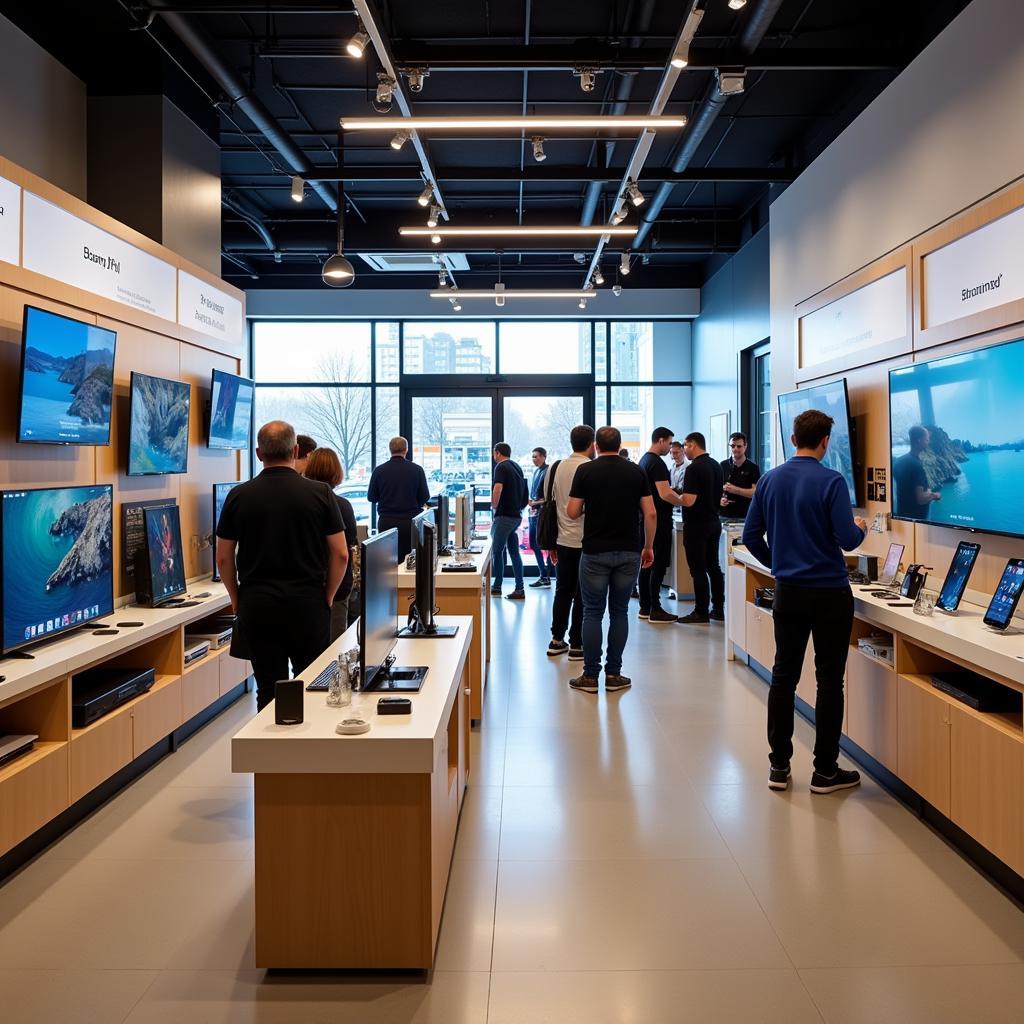 Inside a bustling electronics store in Vancouver