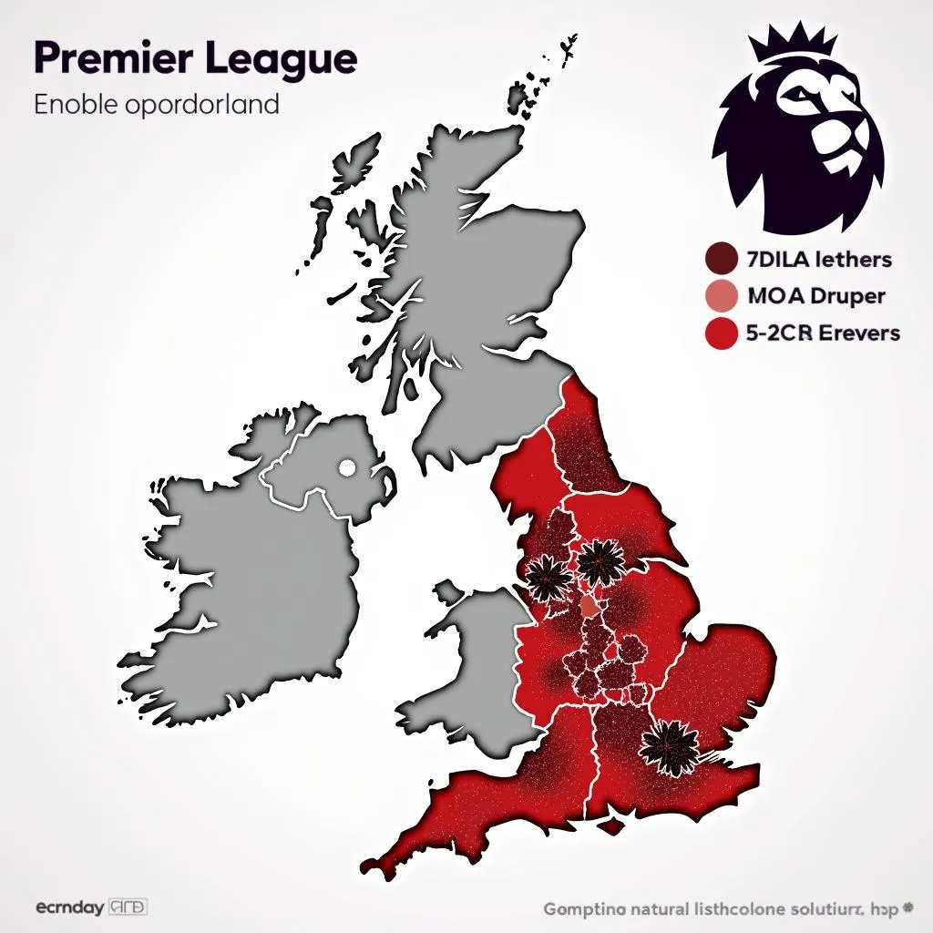 Map showcasing the geographical distribution of English Premier League clubs