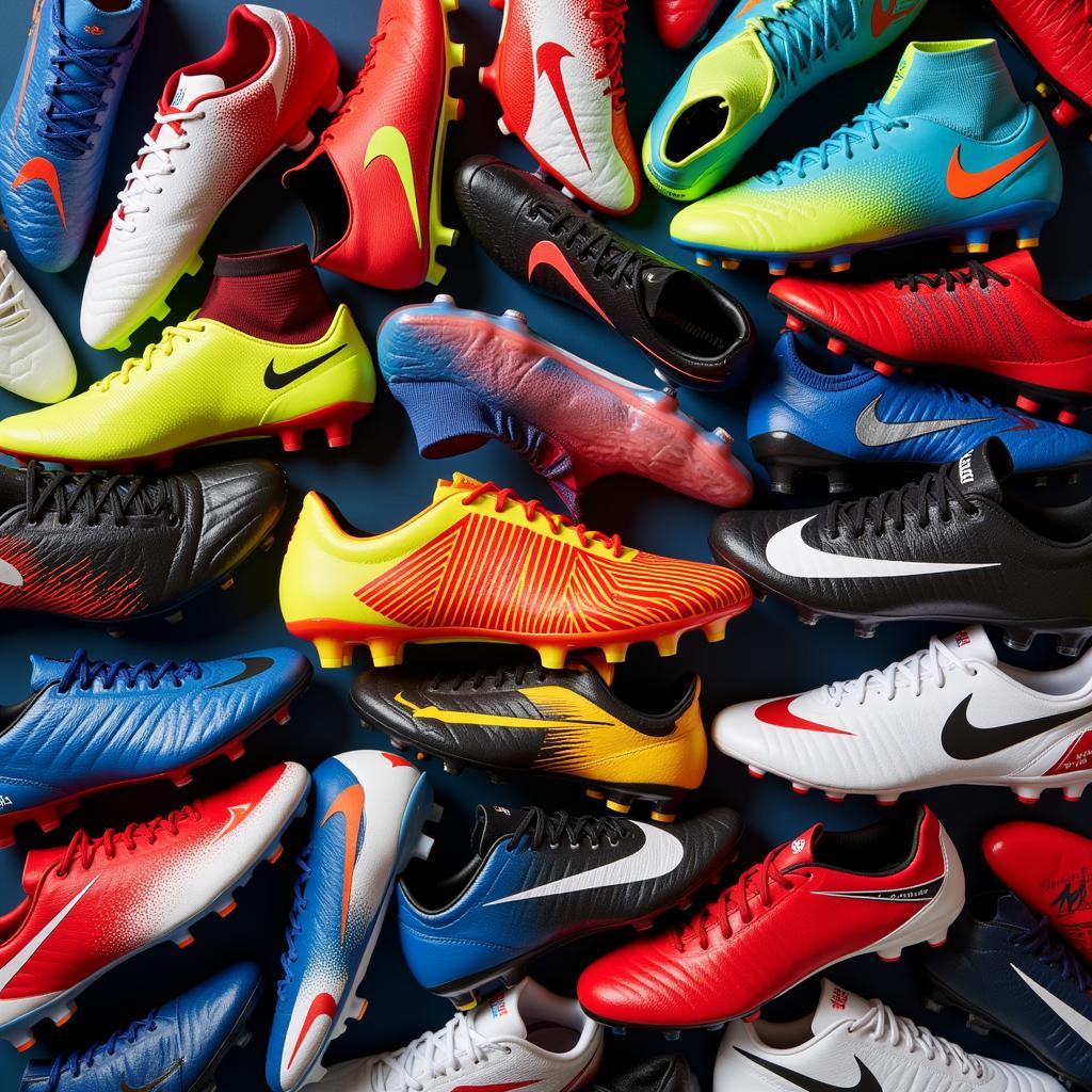 A wide selection of colorful football boots