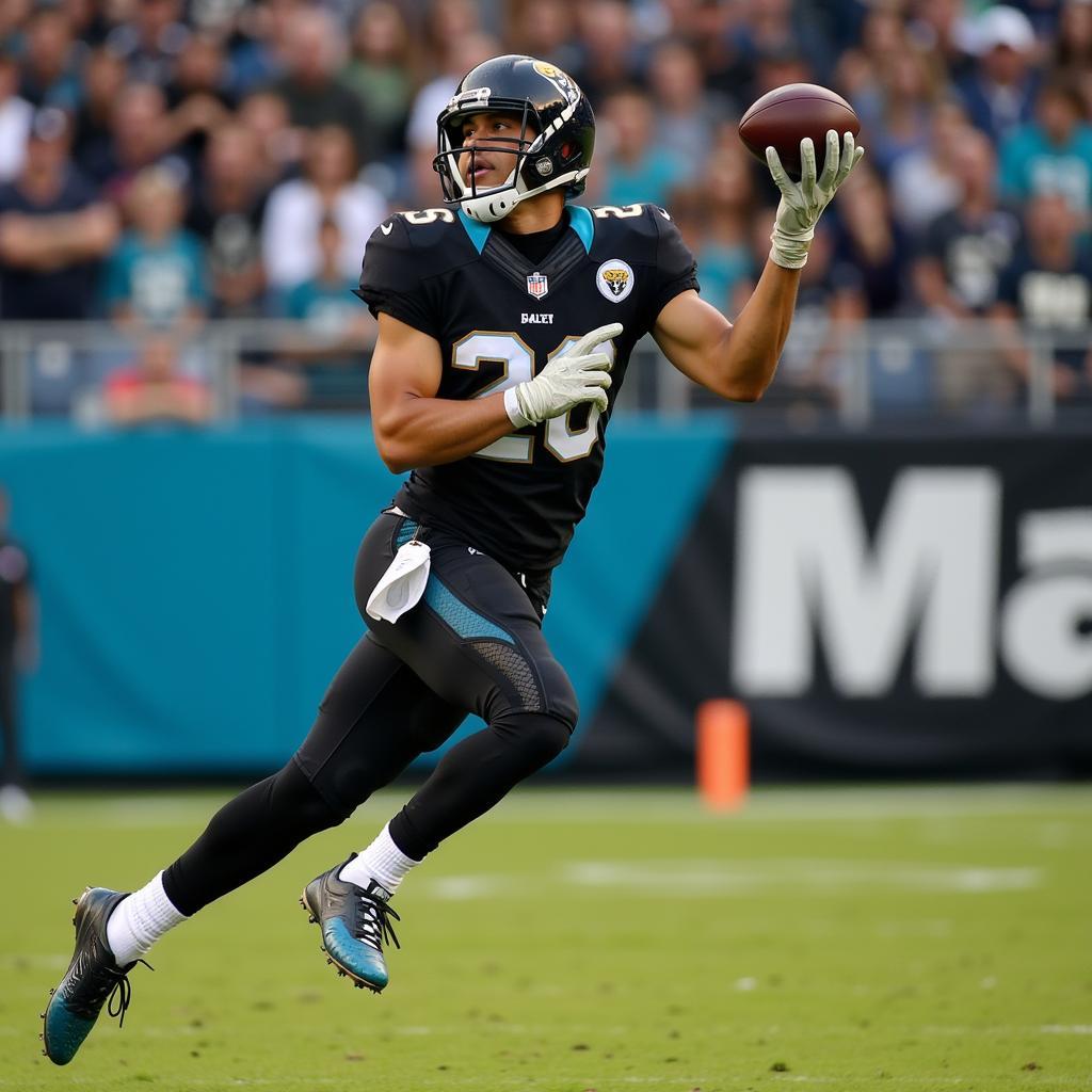 Evan Engram making a catch in a Jacksonville Jaguars uniform